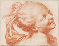 B 054
<br/>
Lachende meisjeskop, een sluier in het haar
<br/>
<em>Roncalli, Cristofano (1552/3-1626)</em>